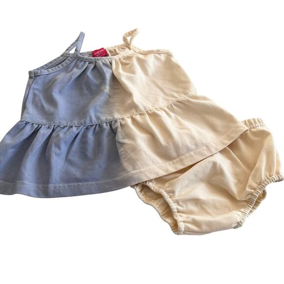 Lulu girls blue ecru tie die sleeveless summer outfit matching set size 12 m - Picture 1 of 5